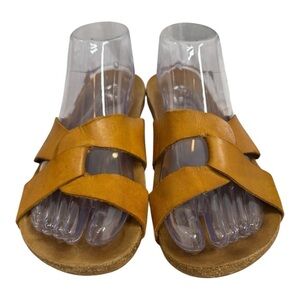 Yokono Womens Shoes Size 9 Leather Sandals Orange Tan Slip On Strap Comfort Boho